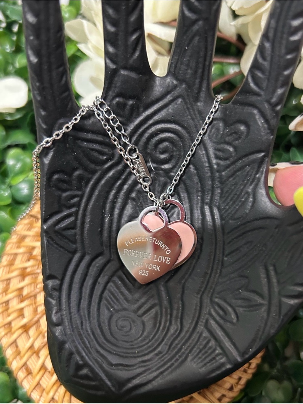 For ever love Silver Heart Pendant Necklace with Pink Enamel Accent steel 316l